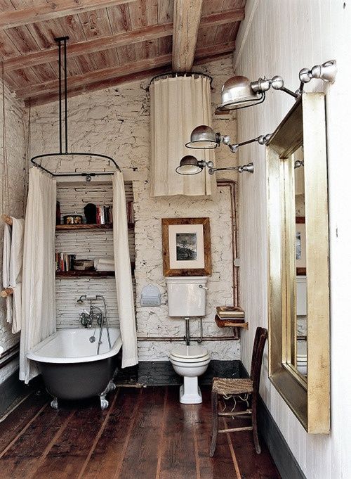 Ванная комната с кирпичной кладкой. 40 Идей